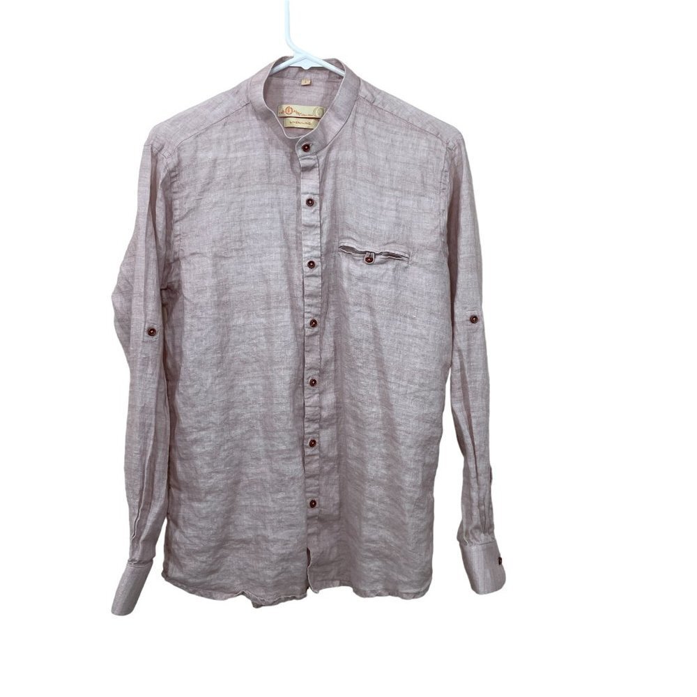 Kora by nilesh mitesh Men's Size L 100% Linen Pastel Lilac Shirt Long Sleeve - Picture 5 of 6